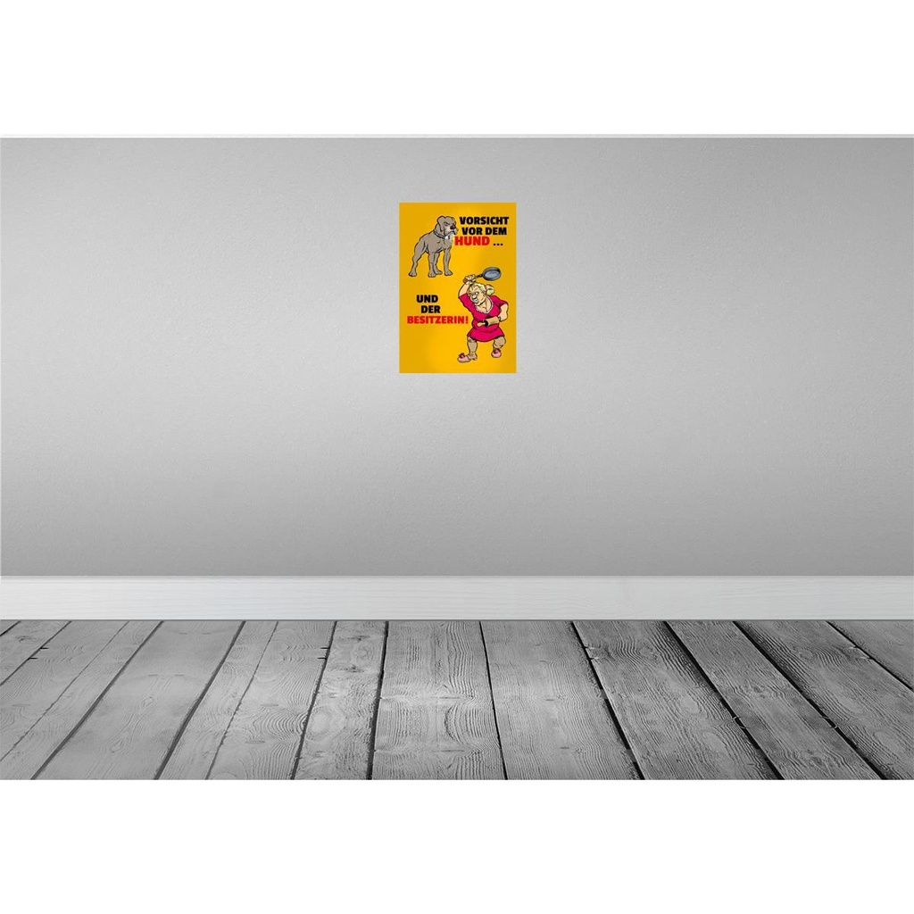 [LA-111882-H] Holzschild 30x20 cm Vorsicht vor Hund & der Besitzerin Warnschild Hinweisschild Bild 2