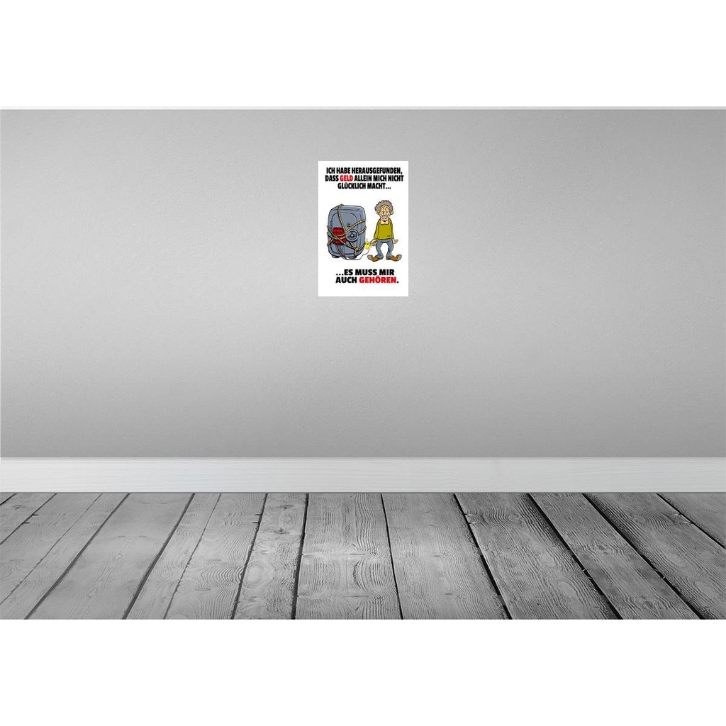 [LA-112036-H] Holzschild 30x20 cm Geld allein macht nicht glücklich Spruch Zitat Bild 2