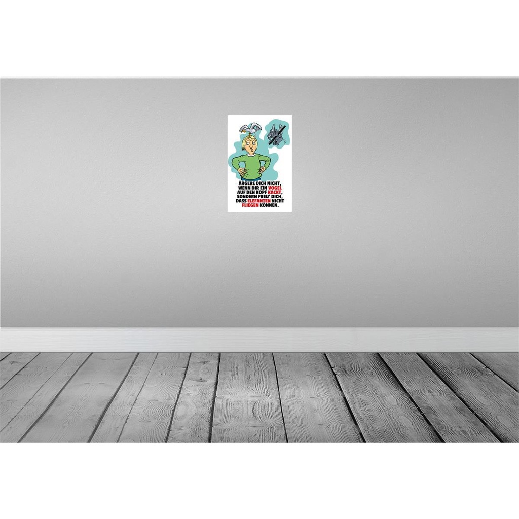 [LA-112049-H] Holzschild 30x20 cm Freu dich Elefanten nicht fliegen Spruch Zitat Bild 2