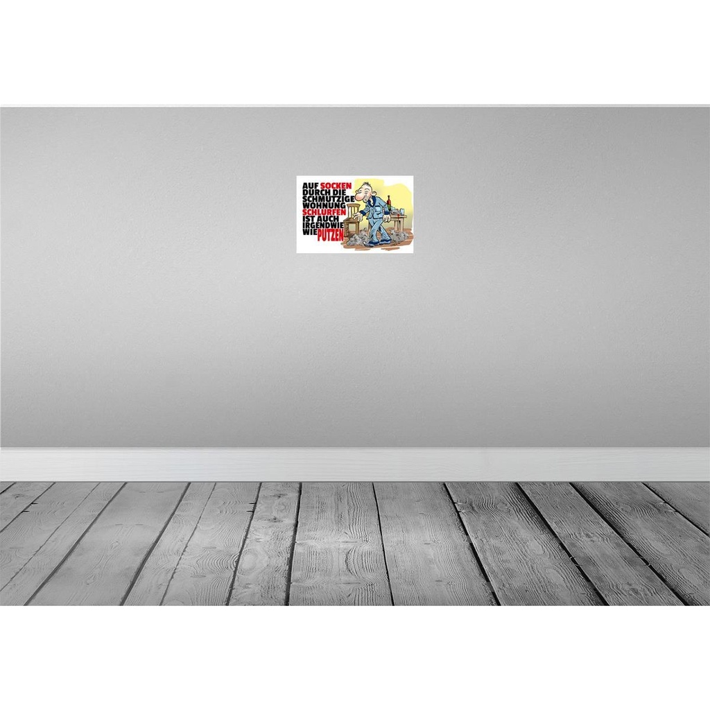 [LA-112058-2030] Blechschild 20x30 cm Putzen Auf Socken durch Wohnung Spruch Zitat Bild 2
