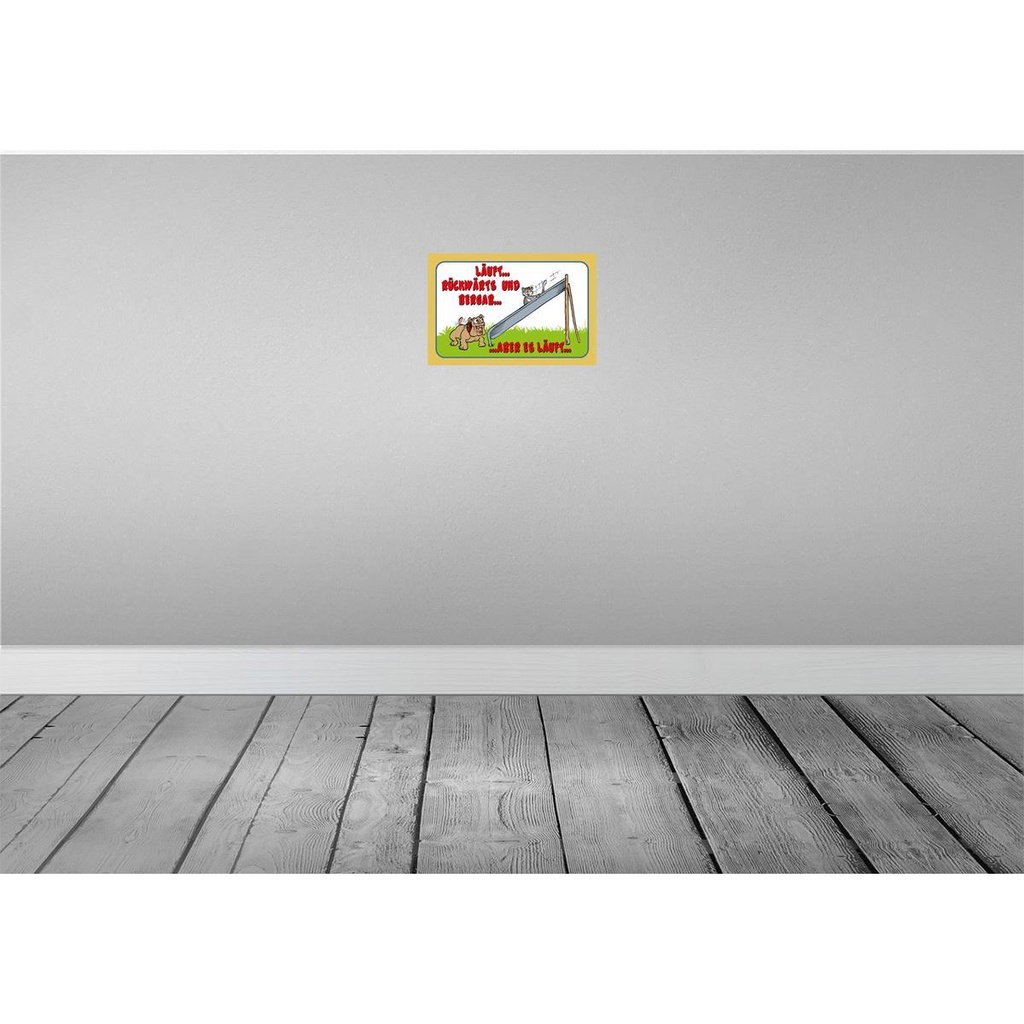 [LA-112141-2030] Blechschild 20x30 cm läuft Rückwärts und bergab Hund Tier Haustier Bild 2