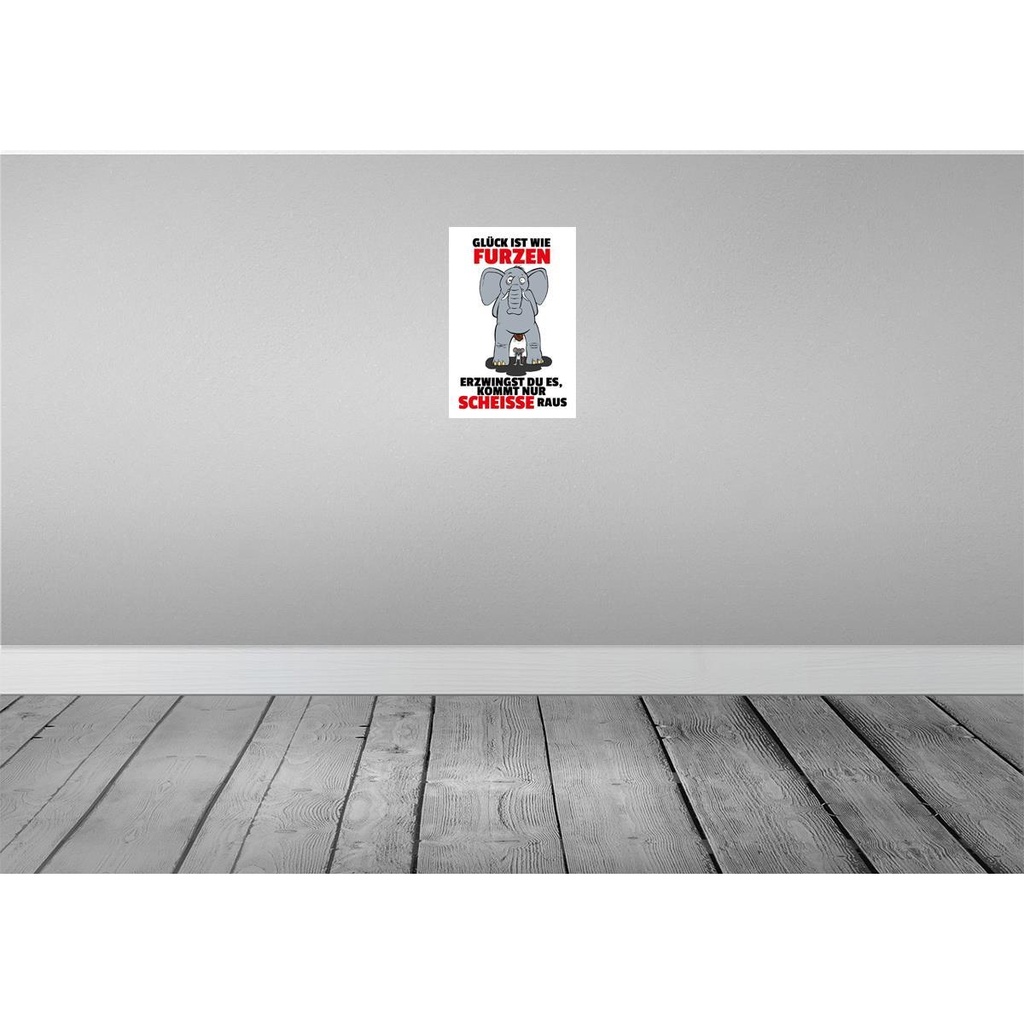[LA-112146-H] Holzschild 30x20 cm Glück ist wie furzen Elefant Tier Haustier Bild 2