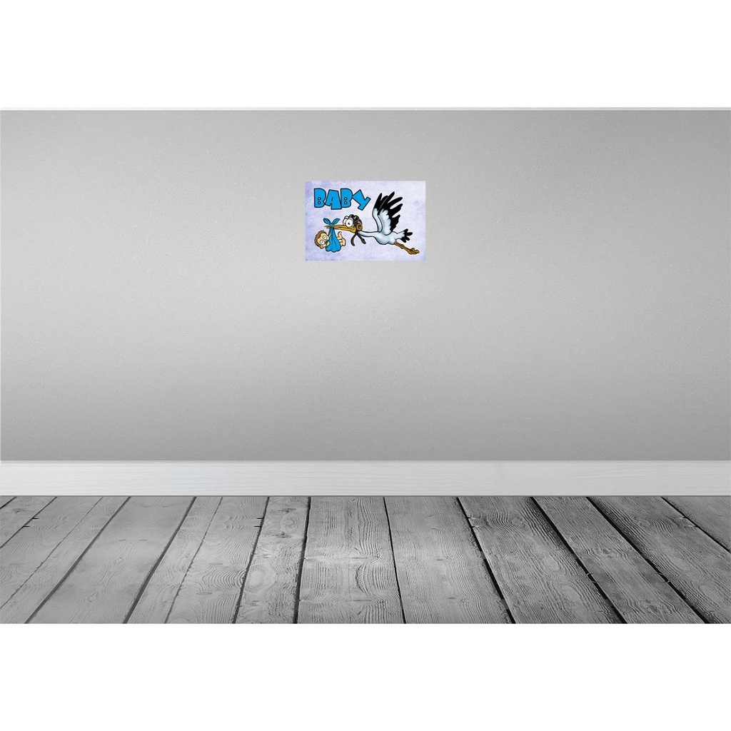 [LA-112197-H] Holzschild 20x30 cm Baby Storch bringt Kind in blau Bild 2
