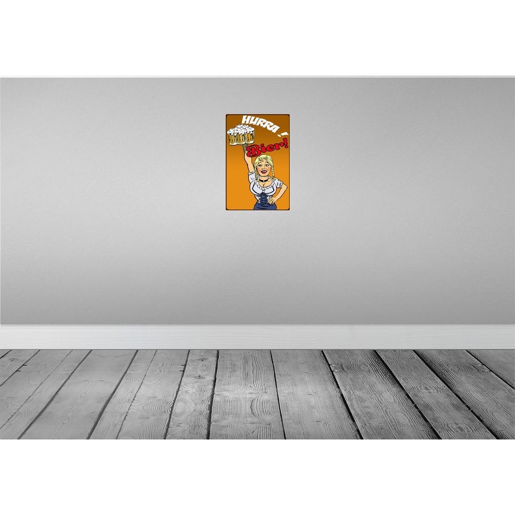 [LA-112274-H] Holzschild 30x20 cm Pinup Alkohol Hurra! Bier Pin Up Bild 2