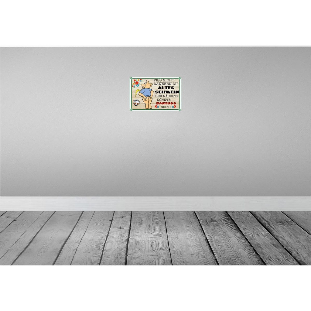 [LA-112296-H] Holzschild 20x30 cm Piss nicht daneben altes Schwein Spruch Zitat Bild 2