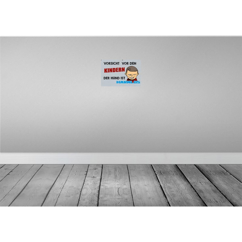 [LA-112332-H] Holzschild 20x30 cm Vorsicht vor Kinder Hund harmlos Warnschild Hinweisschild Bild 2