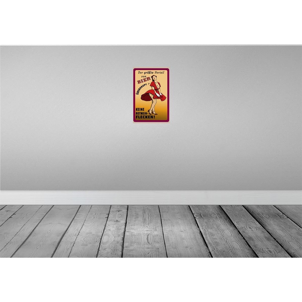 [LA-112355-2030] Blechschild 30x20 cm Pinup Vorteil Bier keine Rotweinflecken Pin Up Spruch Zitat Bild 2