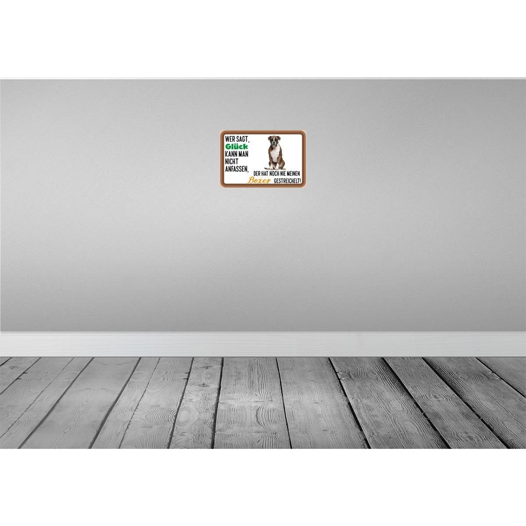 [LA-112533-H] Holzschild 20x30 cm Glück nicht anfassen Boxer Hund Spruch Zitat Bild 2