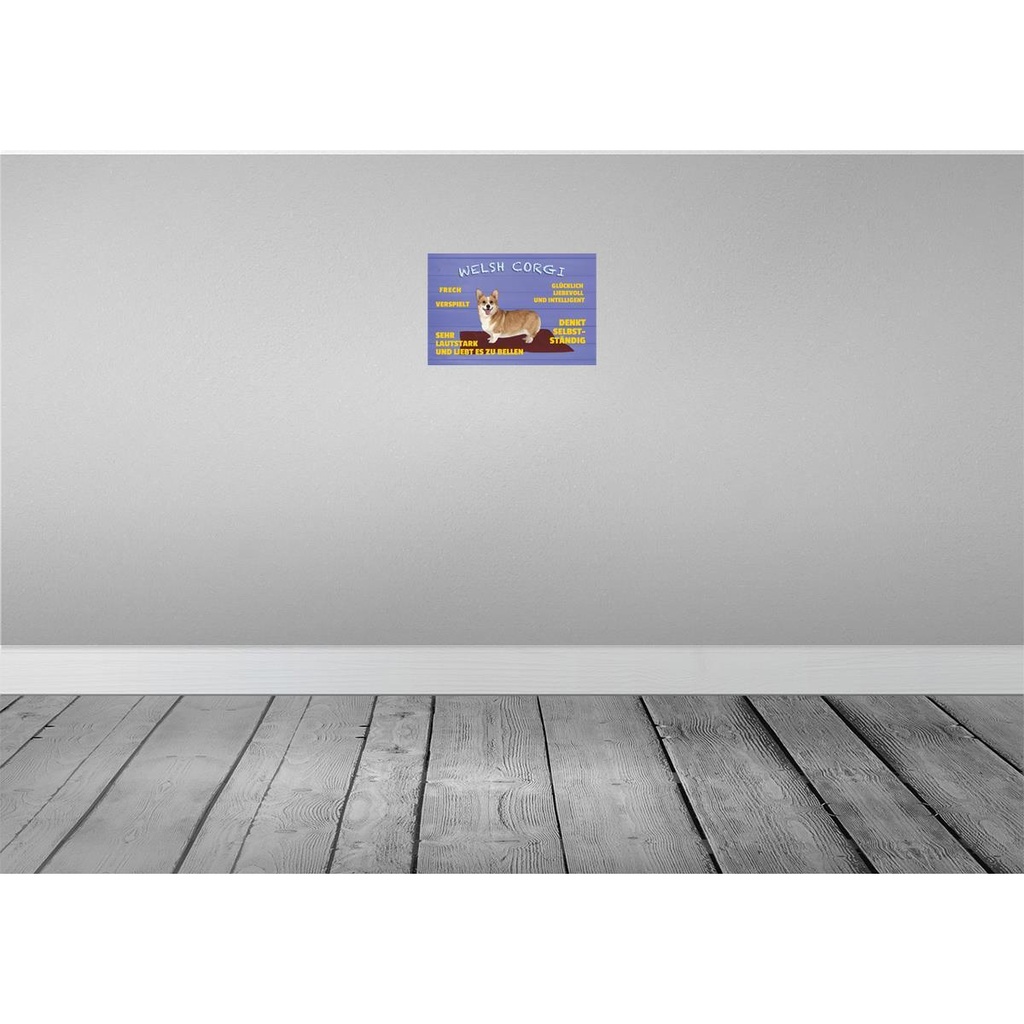 [LA-112611-H] Holzschild 20x30 cm Welsh Corgi Hund frech verspielt Tier Haustier Bild 2