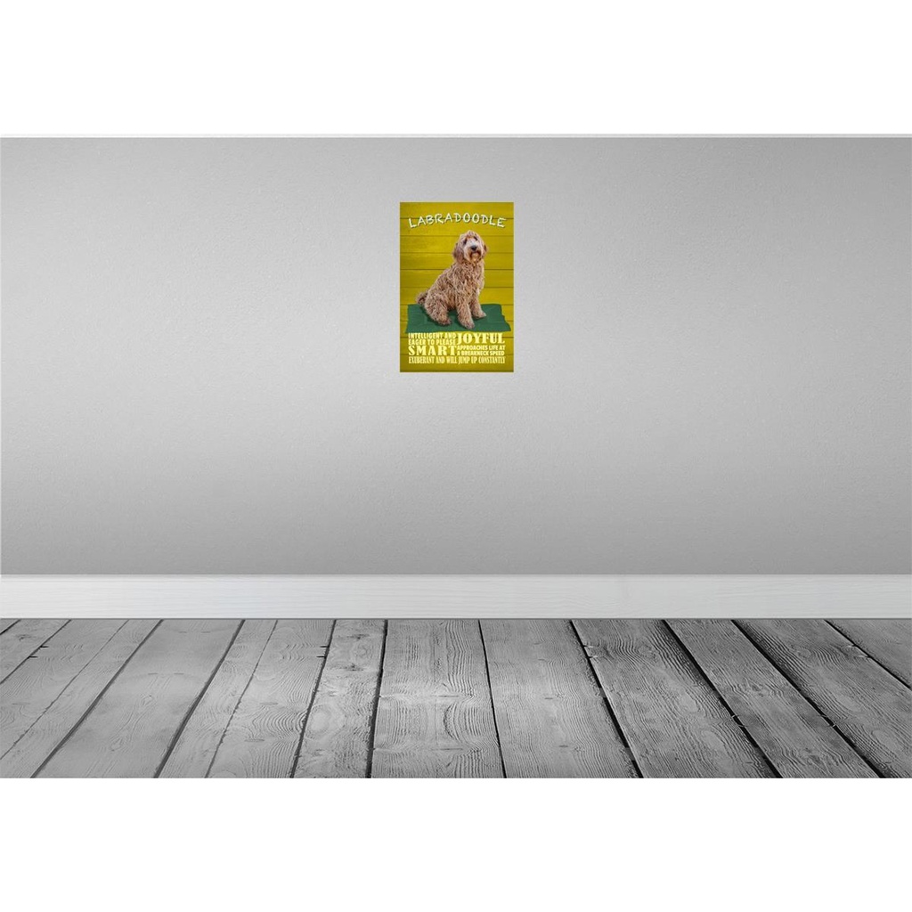 [LA-112630-H] Holzschild 30x20 cm Labradoodle Hund will jump up Tier Haustier Bild 2
