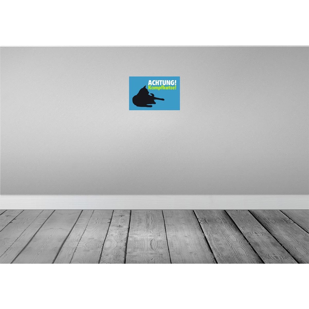 [LA-112678-2030] Blechschild 20x30 cm Achtung Kampfkatze Katze blau Warnschild Hinweisschild Sicherheit Vorsicht Bild 2