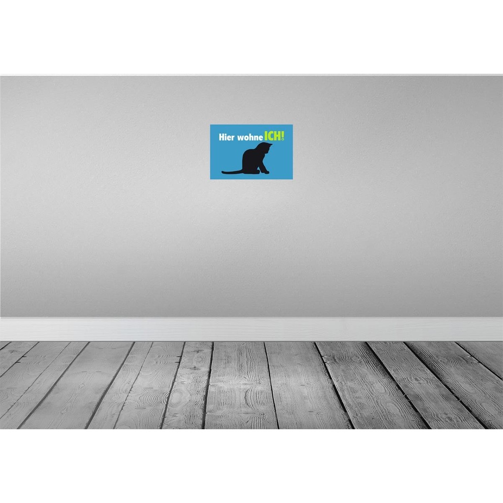 [LA-112679-H] Holzschild 20x30 cm Katze hier wohne ich blau Tier Haustier Bild 2