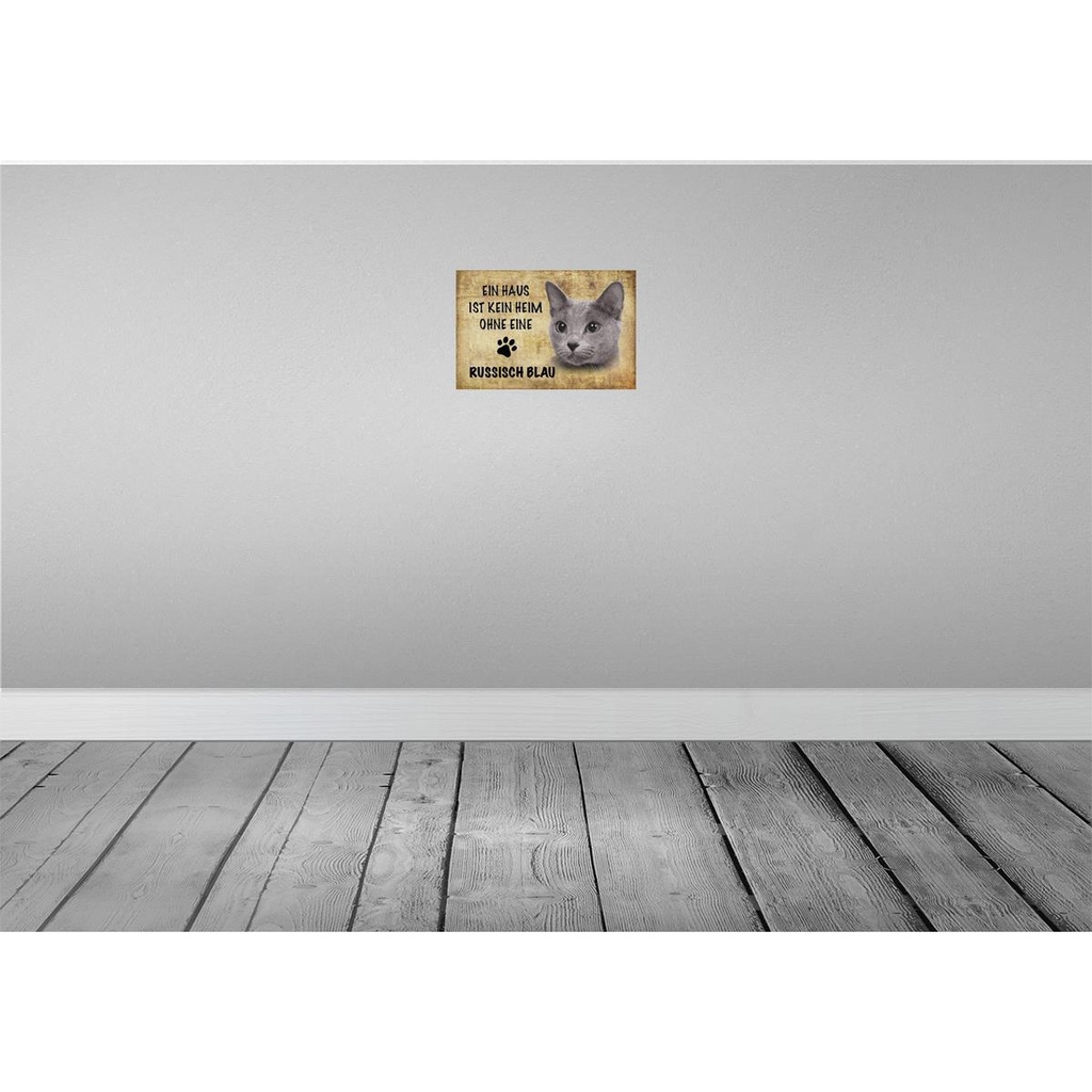 [LA-112708-H] Holzschild 20x30 cm russisch blau Katze Tier Haustier Bild 2