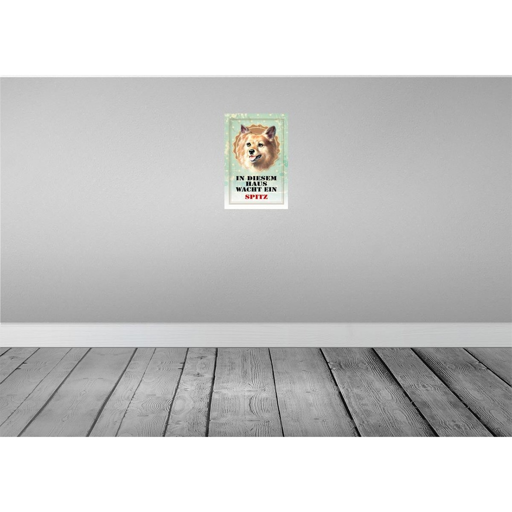 [LA-112949-2030] Blechschild 30x20 cm Hund in diesem Haus wacht ein Spitz Tier Haustier Bild 2