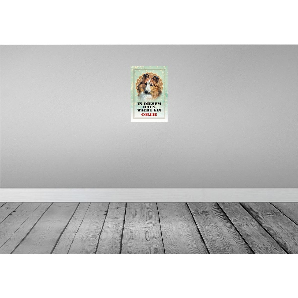 [LA-112954-2030] Blechschild 30x20 cm Hund in diesem Haus wacht ein Collie Tier Haustier Bild 2