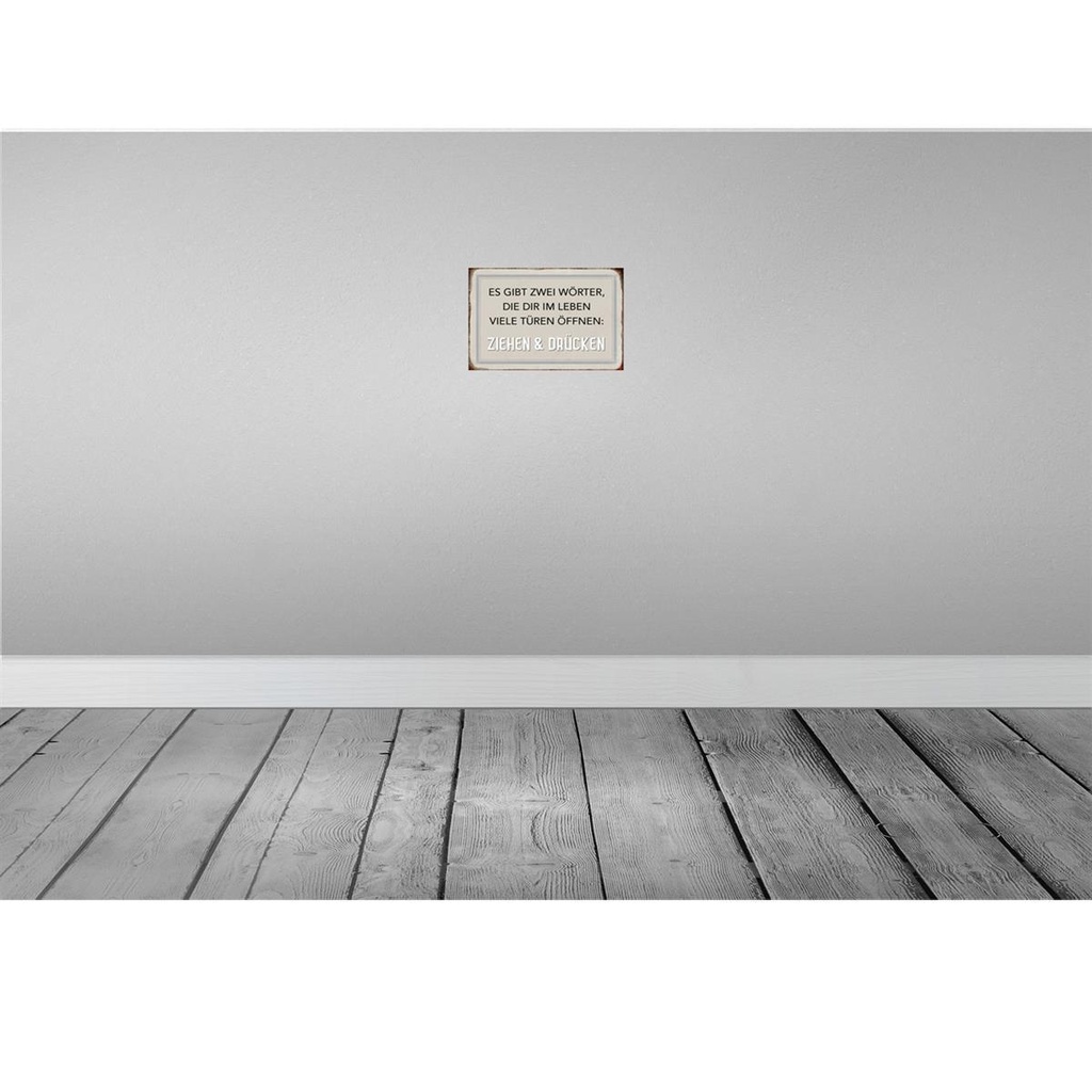[LA-113028-2030] Blechschild 20x30 cm gibt zwei Wörter Ziehen Drücken Spruch Zitat Bild 2