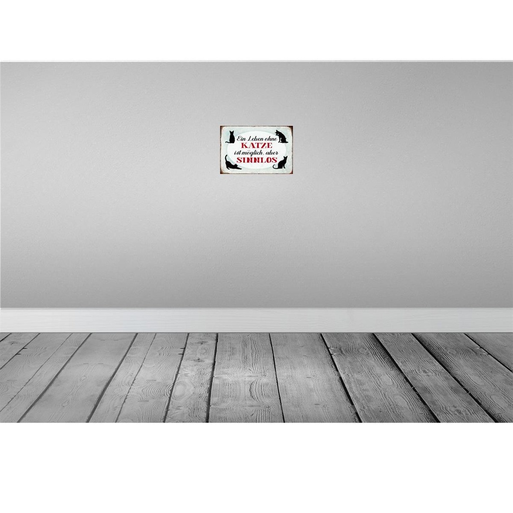 [LA-113030-H] Holzschild 20x30 cm Leben ohne Katze sinnlos Tier Haustier Bild 2
