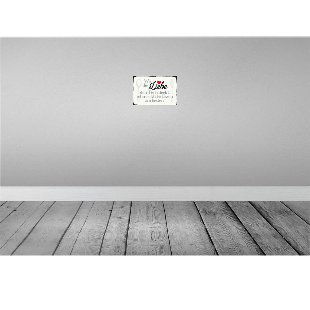 [LA-113185-H] Holzschild 20x30 cm wo Liebe den Tisch deckt Essen Dekoration Bild 2