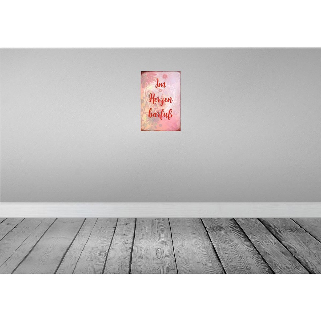 [LA-113260-2030] Blechschild 30x20 cm Im Herzen barfuss Spruch Zitat Bild 2