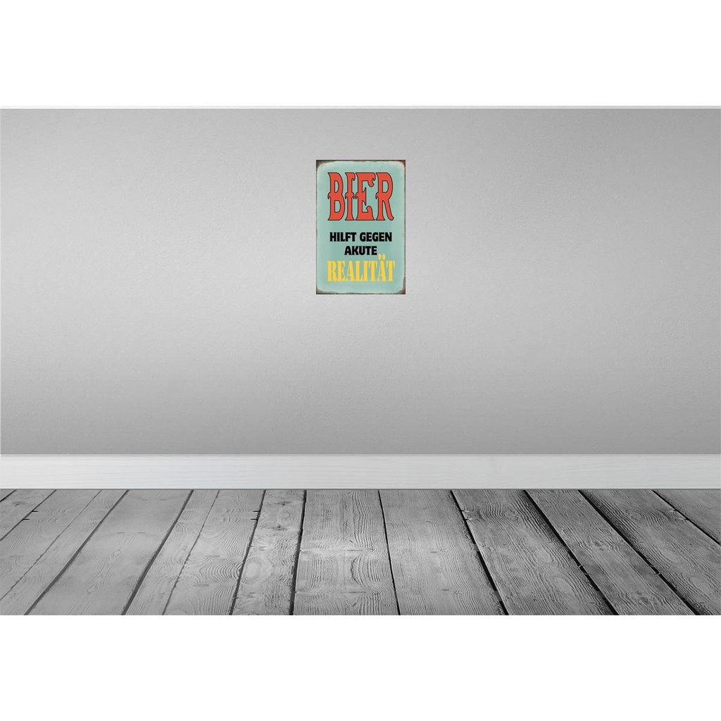[LA-113275-2030] Blechschild 30x20 cm Bier hilft gegen akute Realität Spruch Zitat Bild 2