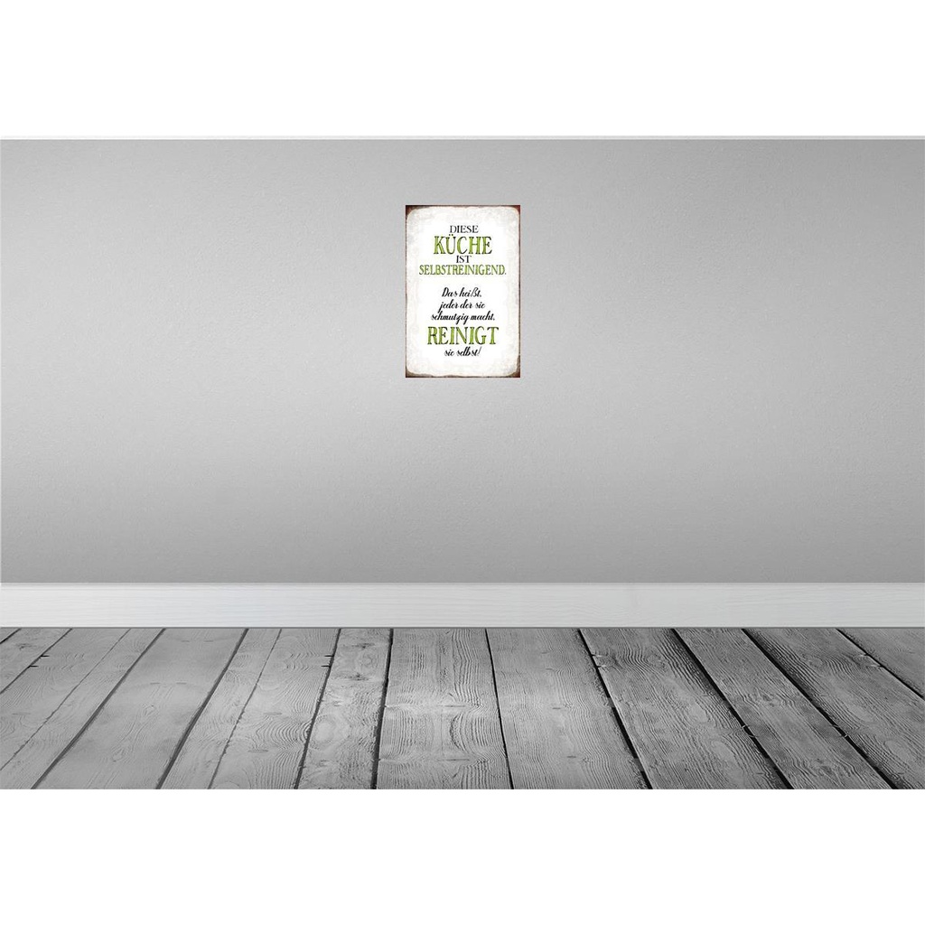 [LA-113283-2030] Blechschild 30x20 cm diese Küche ist selbstreinigend Spruch Zitat Bild 2