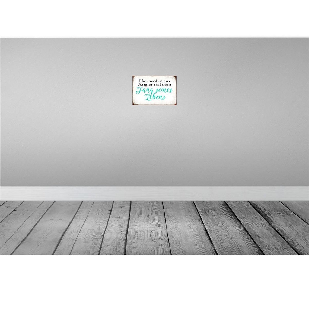 [LA-113344-2030] Blechschild 20x30 cm hier wohnt Angler mit dem Fang Dekoration Spruch Zitat Bild 2