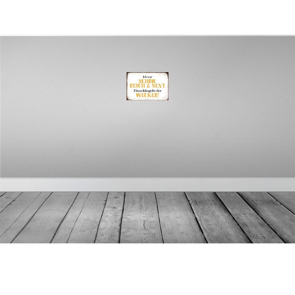 [LA-113386-2030] Blechschild 20x30 cm ich schön reich sexy dann Wecker Spruch Zitat Bild 2