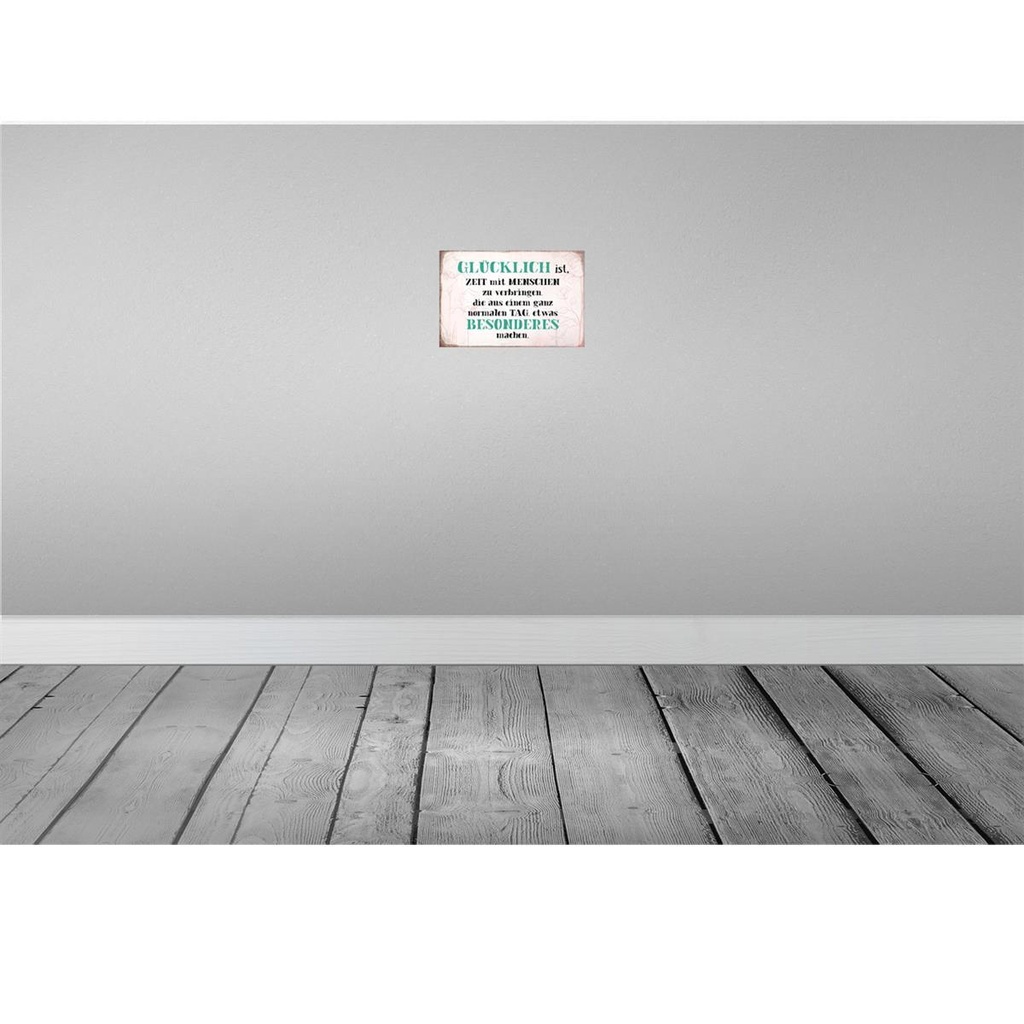 [LA-113491-H] Holzschild 20x30 cm glücklich ist Zeit mit Menschen Spruch Zitat Bild 2