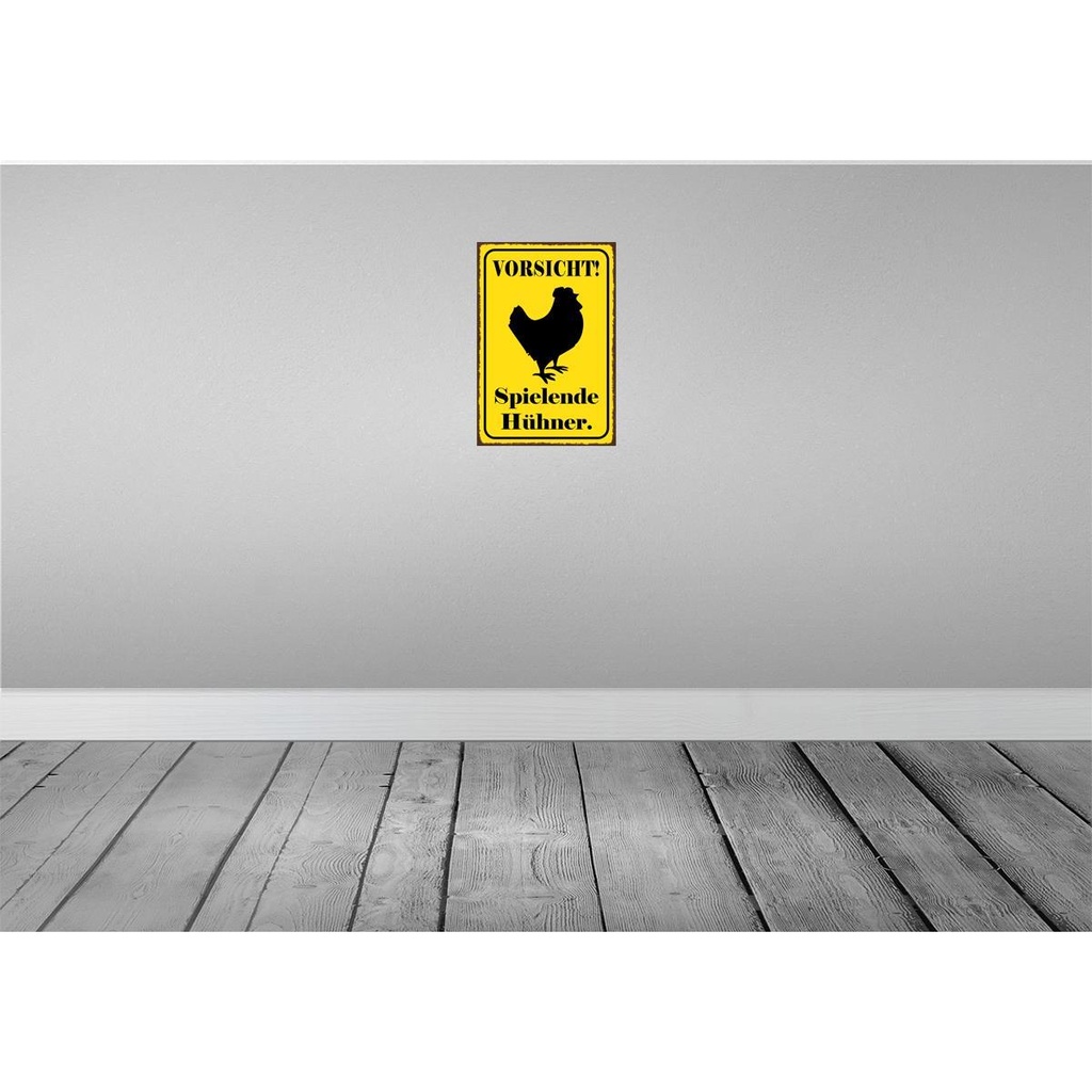 [LA-113565-H] Holzschild 30x20 cm Vorsicht spielende Hühner Warnschild Hinweisschild Bild 2