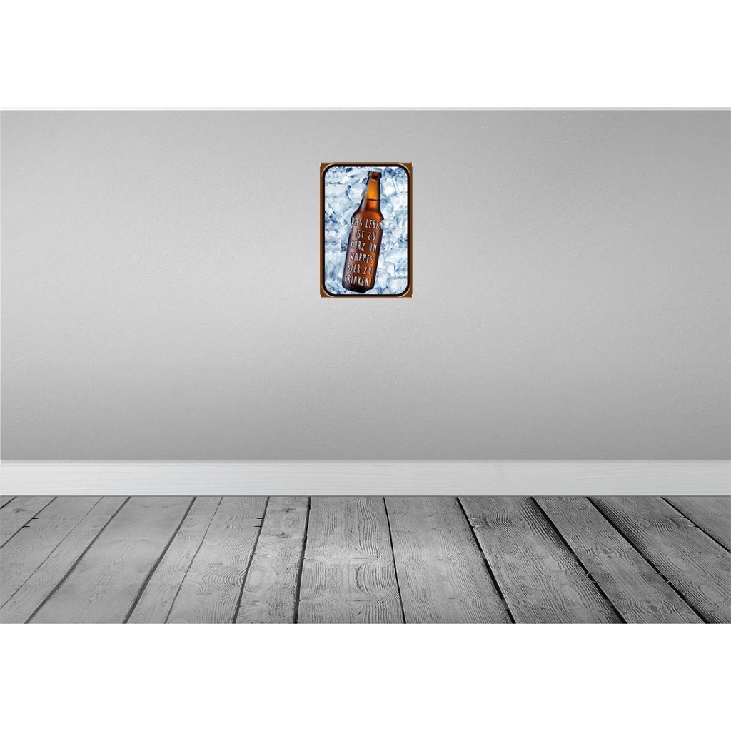 [LA-113609-H] Holzschild 30x20 cm Leben ist zurz um warmes Bier Essen Trinken Bild 2