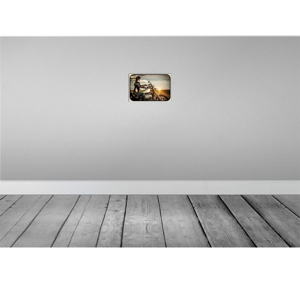 [LA-113649-2030] Blechschild 20x30 cm Motorrad Frau Girl Sonnenaufgang Auto Garage Werkstatt Bild 2