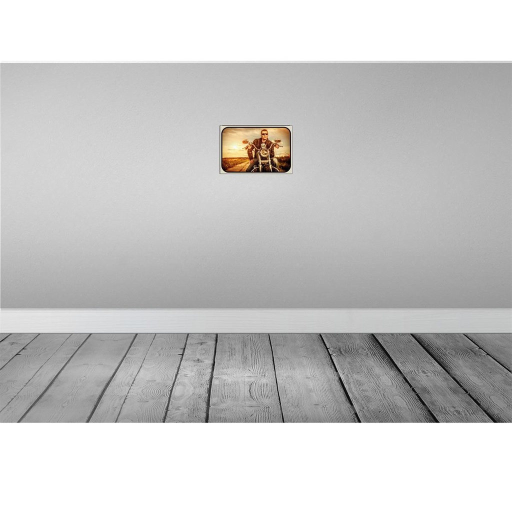 [LA-113650-2030] Blechschild 20x30 cm Motorrad Mann Man Sonnenuntergang Bildmotiv Auto Garage Werkstatt Bild 2