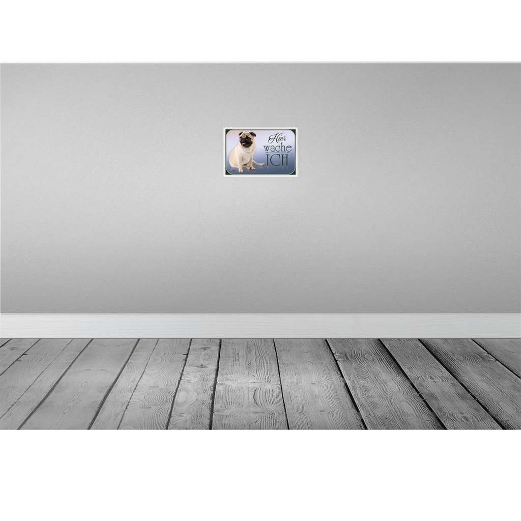 [LA-113752-2030] Blechschild 20x30 cm Hund Mops hier wache ich Tier Haustier Bild 2