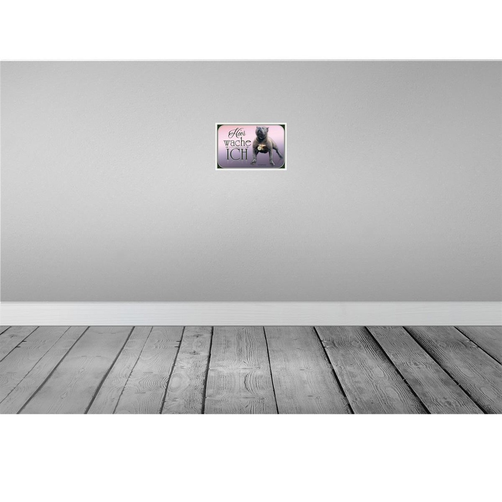 [LA-113755-2030] Blechschild 20x30 cm Hund Pit Bull Terrier hier wache ich Tier Haustier Bild 2