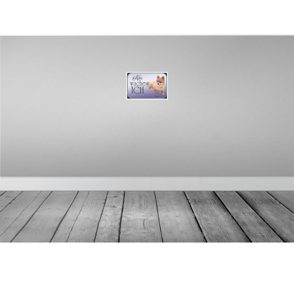 [LA-113757-H] Holzschild 20x30 cm Hund Zwergspitz hier wache ich Tier Haustier Bild 2