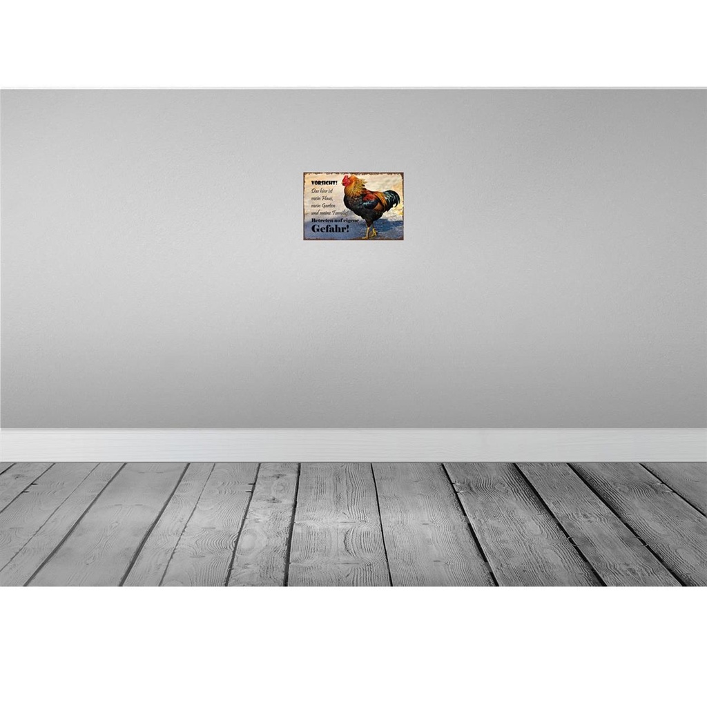 [LA-113814-2030] Blechschild 20x30 cm Huhn Vorsicht das mein Haus Tier Haustier Spruch Zitat Bild 2