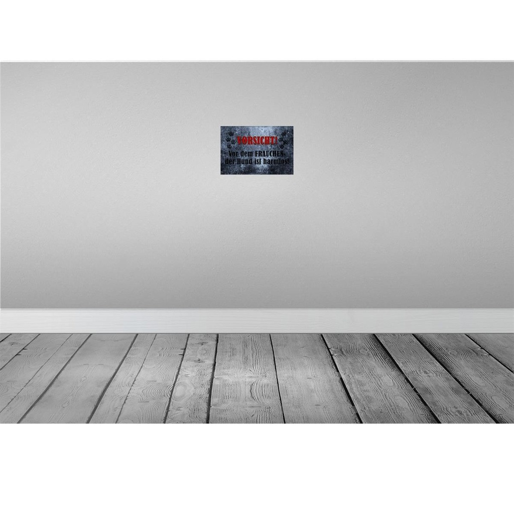 [LA-113904-H] Holzschild 20x30 cm Vorsicht Frau Hund harmlos Warnschild Hinweisschild Bild 2