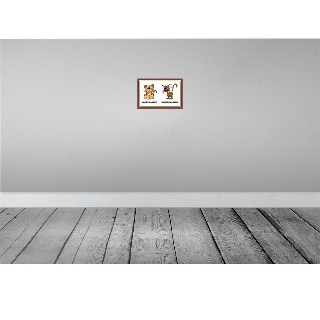 [LA-114056-H] Holzschild 20x30 cm Katze vor Arbeit nach der lustig Tier Haustier Bild 2