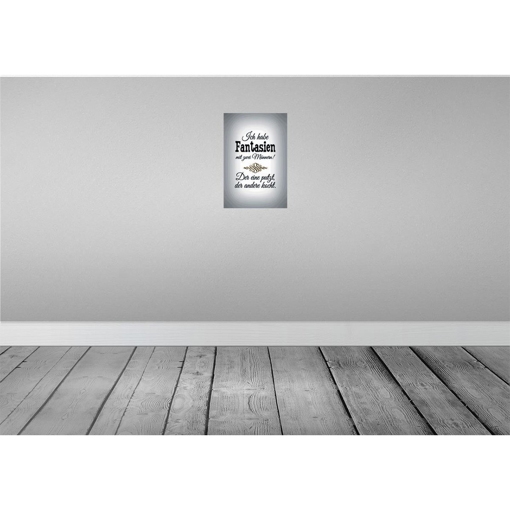 [LA-114097-2030] Blechschild 30x20 cm Fantasien zwei Männer 1 putzt Frauen Spruch Zitat Bild 2