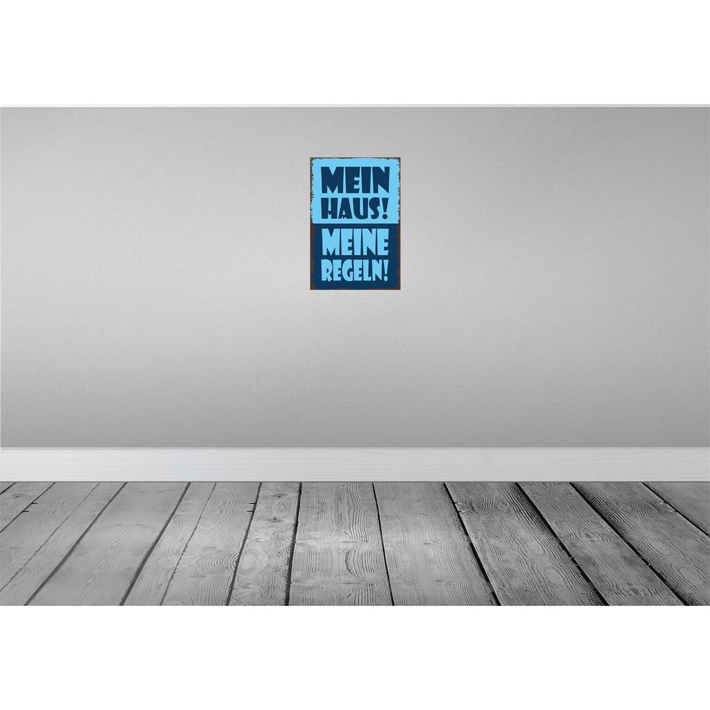 [LA-114219-2030] Blechschild 30x20 cm mein Haus meine Regeln Dekoration Spruch Zitat Bild 2