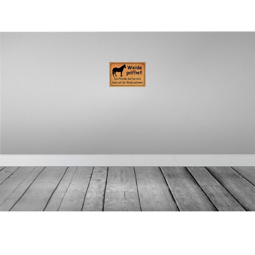 [LA-114255-H] Holzschild 20x30 cm Weide geöffnet Pferde dürfen Warnschild Hinweisschild Bild 2