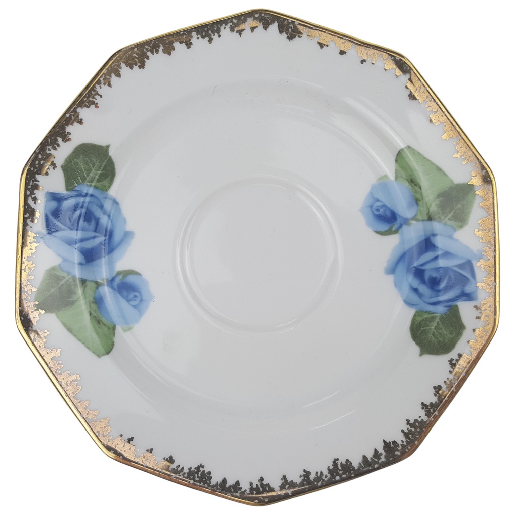 [1780587U] Untertasse 14 cm Winterling Marktleuthen Blumendekor Blau Goldrand