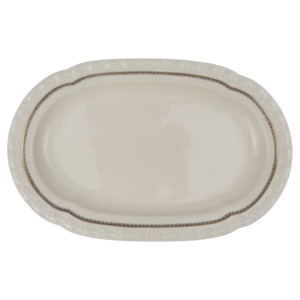 [1780760] Servierplatte mittelgroß 34,3x22 cm Edelstein Frauenlob Elfenbein Goldrand 6965 gebraucht - gut
