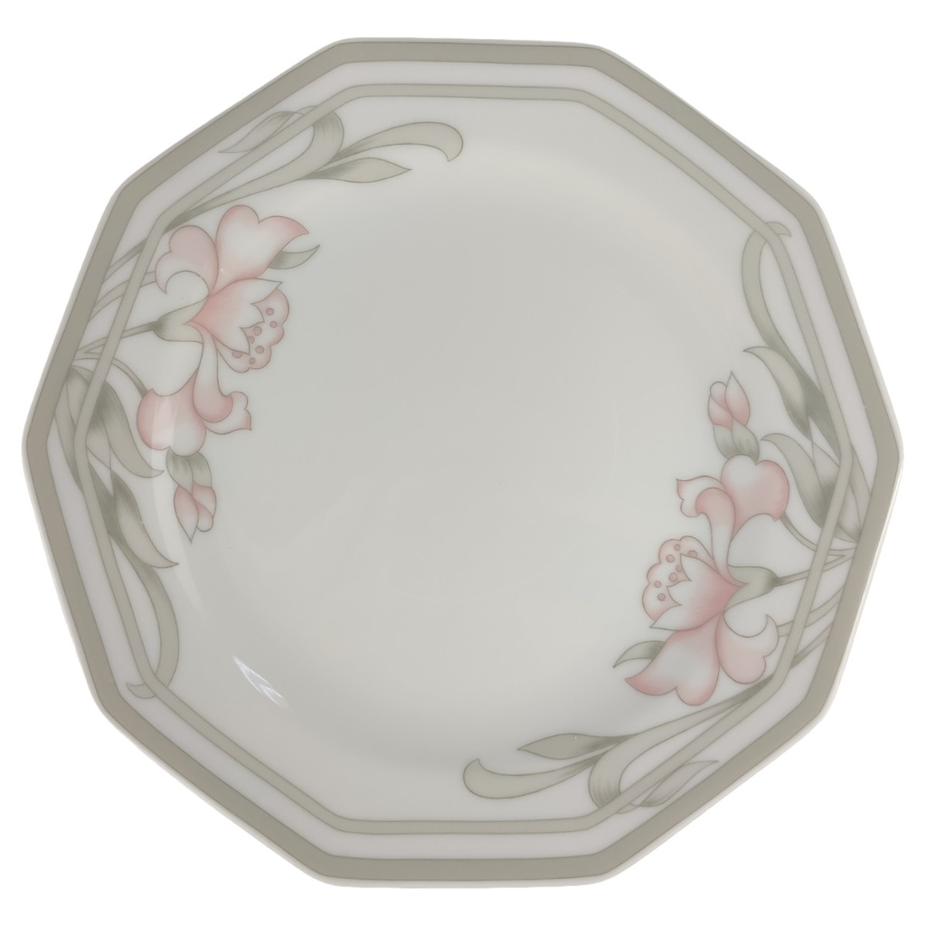 [1805987] Kuchenteller D 19,3 cm 18,8 Arabella Atelier Blumendekor Rosa-Grau Porzellan gebraucht-sehr gut