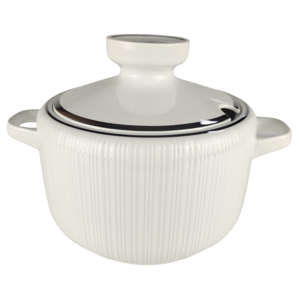 Ragoutterrine 1,6 L H 15 L 22 B 16,7 Hutschenreuther Relief Platinrand Porzellan gebraucht-sehr gut