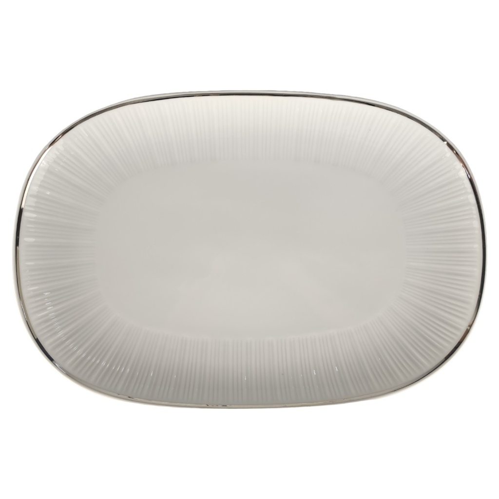 Servierplatte L 28 B 19 Hutschenreuther Relief Platinrand Porzellan gebraucht-gut
