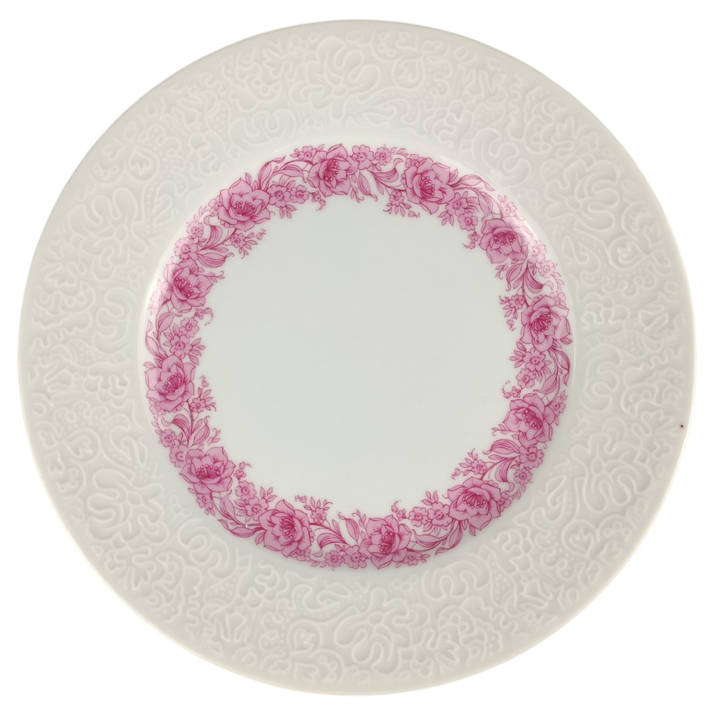 [1806271] Kuchenteller Dessertteller Frühstücksteller 19,2 cm Hutschenreuther Petra Relief roter Blumenkranz gebraucht - sehr gut
