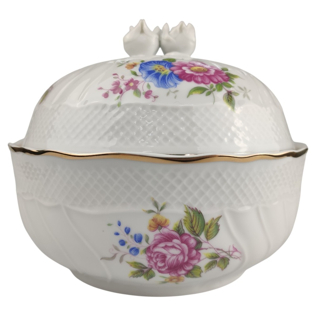 [1818351] Deckeldose Goldrand Hollohaza Hungary Relief Blumendekor gebraucht - sehr gut