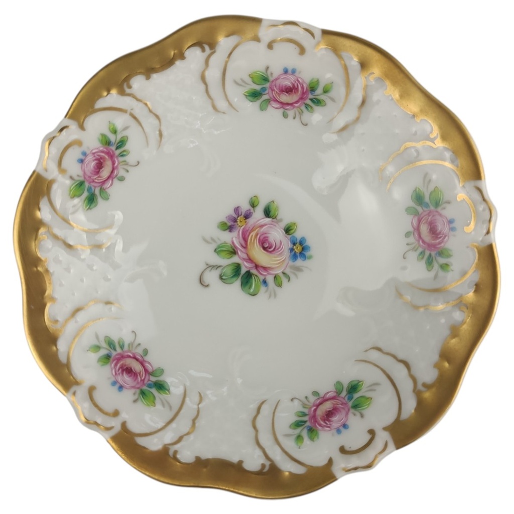 [1823029] Schale Schälchen mini 10,2 cm Lindner Porzellan Blumendekor Goldrand gebraucht - sehr gut