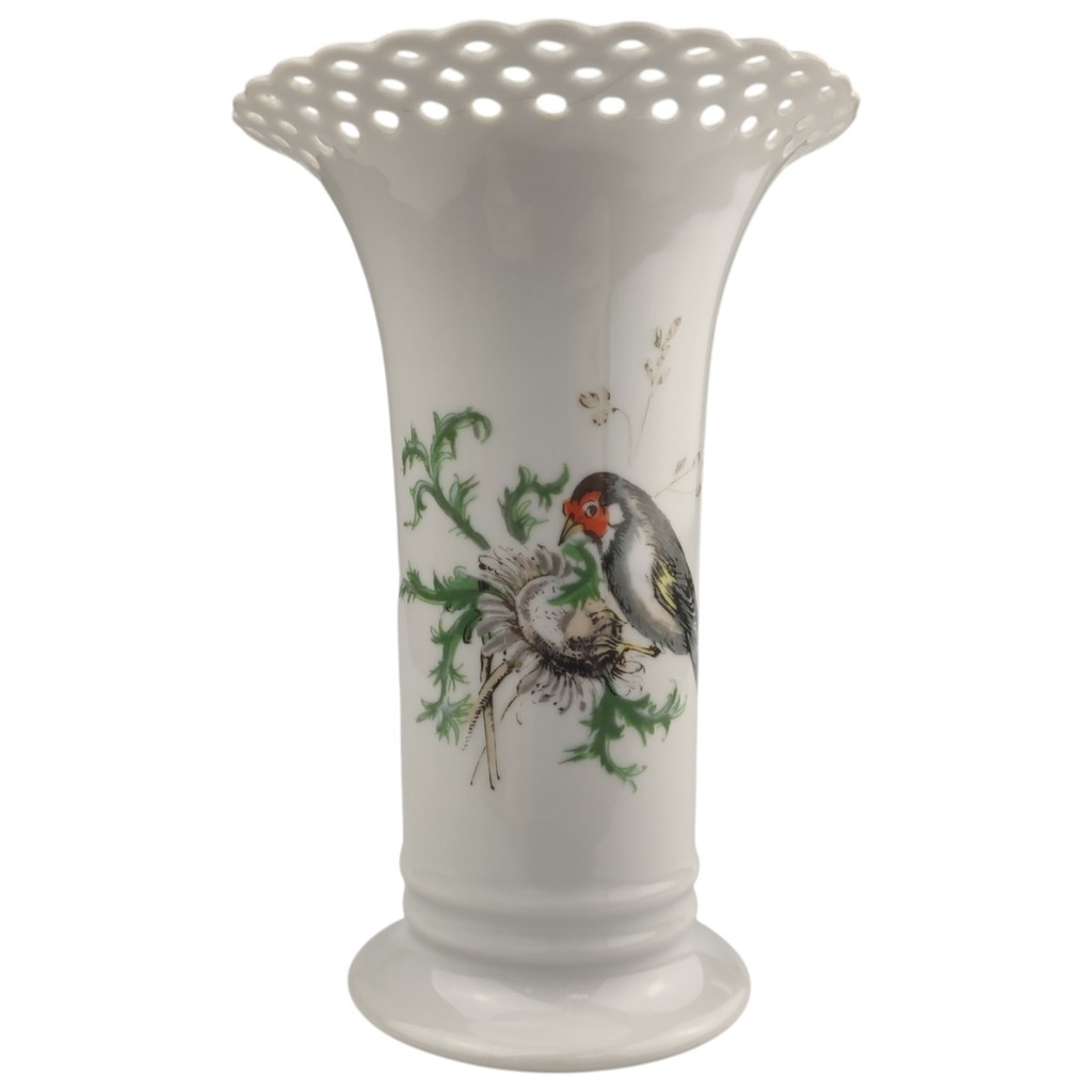 Tischvase Durchbrucharbeit 15 cm Wallendorf Blumendekor Vogel Porzellan gebraucht - sehr gut